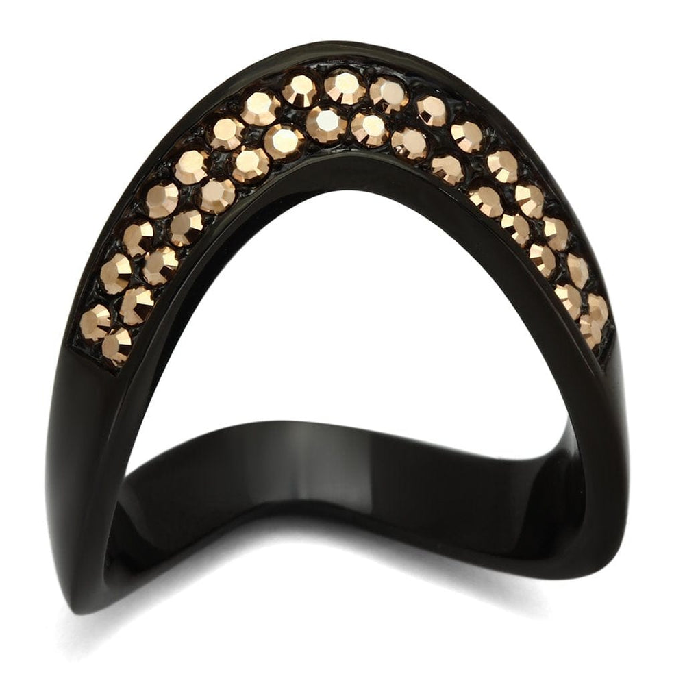 TK982 - IP Black(Ion Plating) Stainless Steel Ring with Top Grade Crystal  in Metallic Light Gold - Alamode
