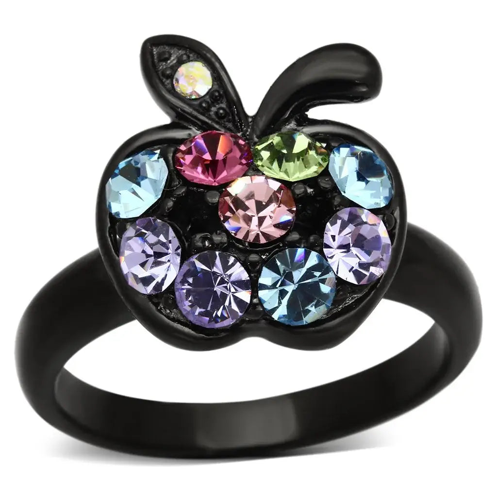 TK984 - IP Black(Ion Plating) Stainless Steel Ring with Top Grade Crystal in Multi Color - Alamode - Flyclothing LLC