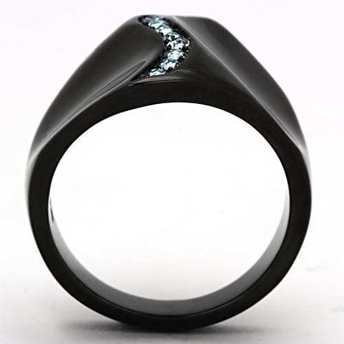 TK991 - IP Black(Ion Plating) Stainless Steel Ring with Top Grade Crystal in Sea Blue - Alamode - Flyclothing LLC