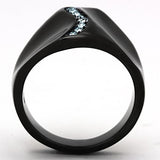TK991 - IP Black(Ion Plating) Stainless Steel Ring with Top Grade Crystal  in Sea Blue - Alamode