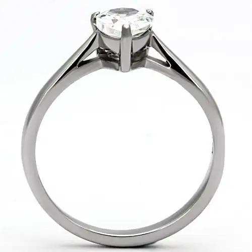 TK994 - High polished (no plating) Stainless Steel Ring with AAA Grade CZ in Clear - Alamode - Flyclothing LLC