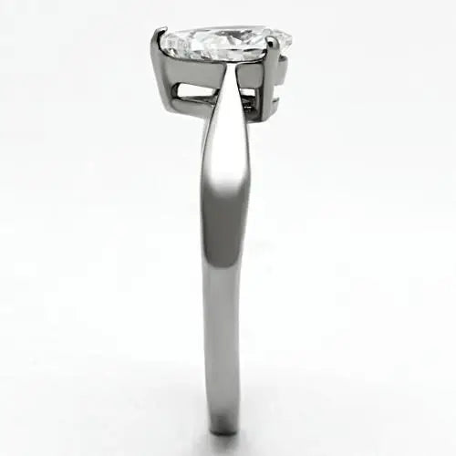 TK994 - High polished (no plating) Stainless Steel Ring with AAA Grade CZ in Clear - Alamode - Flyclothing LLC