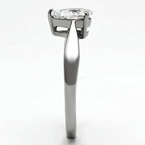 TK994 - High polished (no plating) Stainless Steel Ring with AAA Grade CZ in Clear - Alamode - Flyclothing LLC
