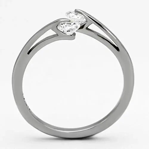 TK995 - High polished (no plating) Stainless Steel Ring with AAA Grade CZ in Clear - Alamode - Flyclothing LLC
