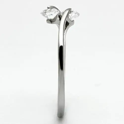 TK995 - High polished (no plating) Stainless Steel Ring with AAA Grade CZ in Clear - Alamode - Flyclothing LLC