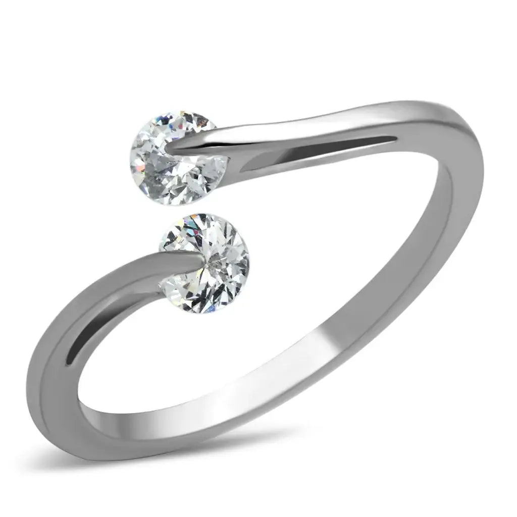 TK995 - High polished (no plating) Stainless Steel Ring with AAA Grade CZ in Clear - Alamode - Flyclothing LLC