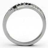 TK996 - High polished (no plating) Stainless Steel Ring with AAA Grade CZ  in Black Diamond