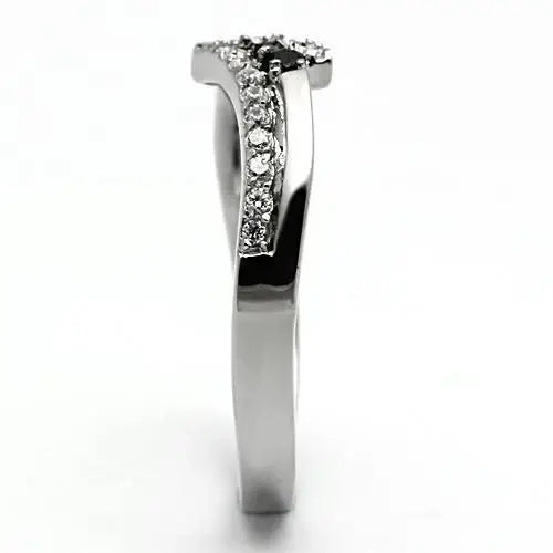 TK996 - High polished (no plating) Stainless Steel Ring with AAA Grade CZ in Black Diamond - Alamode - Flyclothing LLC