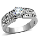TK997 - High polished (no plating) Stainless Steel Ring with AAA Grade CZ  in Clear