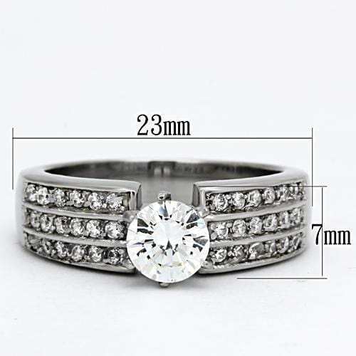 TK997 - High polished (no plating) Stainless Steel Ring with AAA Grade CZ in Clear - Alamode - Flyclothing LLC