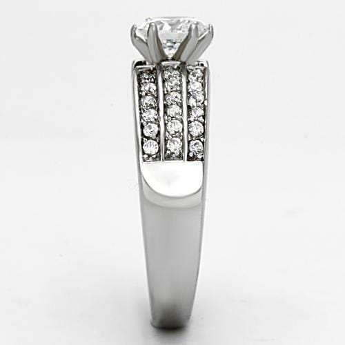 TK997 - High polished (no plating) Stainless Steel Ring with AAA Grade CZ in Clear - Alamode - Flyclothing LLC
