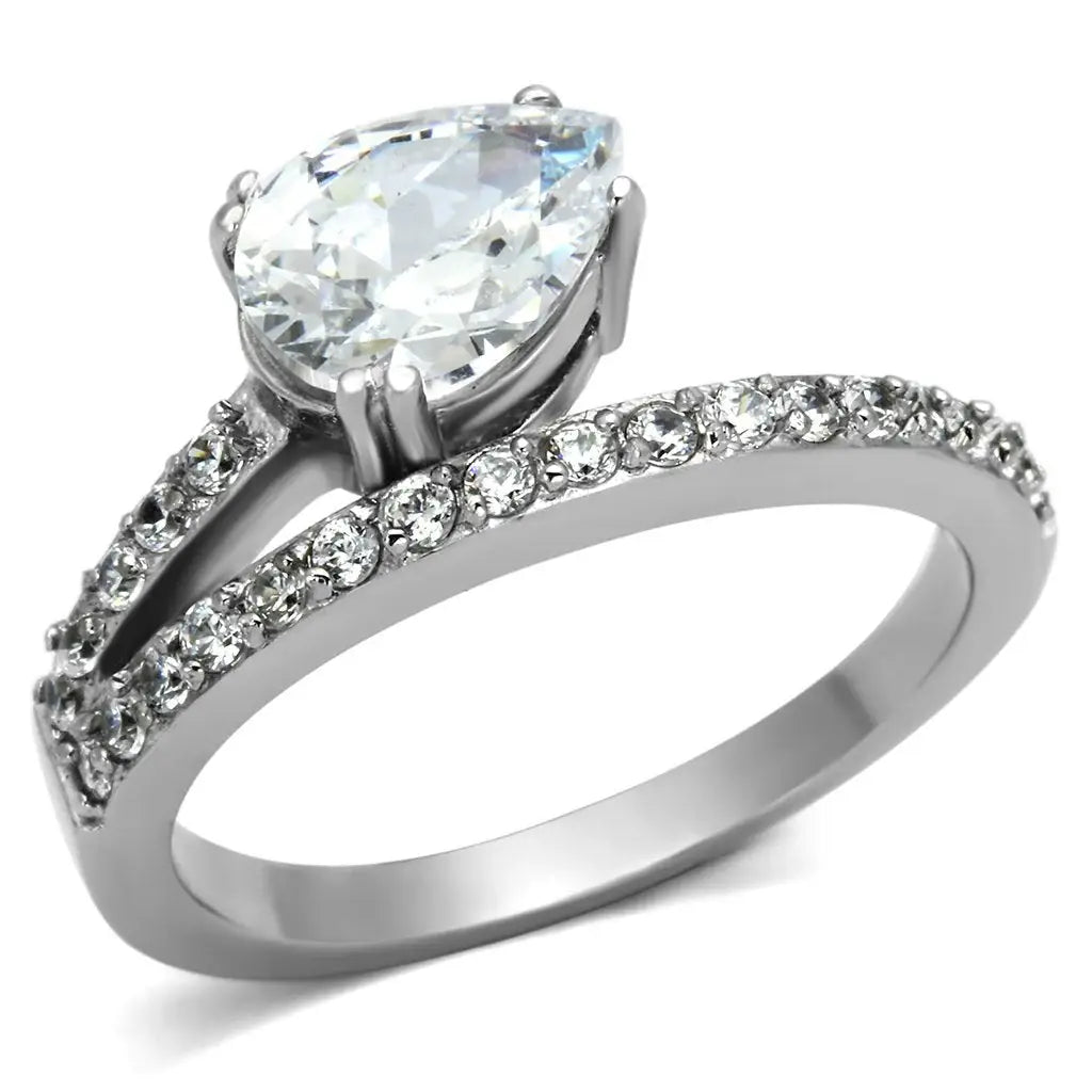 TK998 - High polished (no plating) Stainless Steel Ring with AAA Grade CZ in Clear - Alamode - Flyclothing LLC