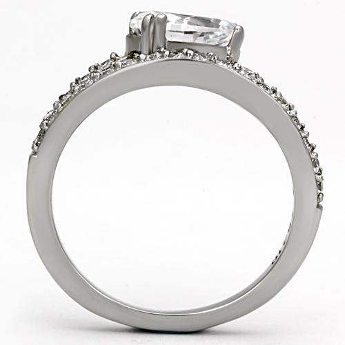 TK998 - High polished (no plating) Stainless Steel Ring with AAA Grade CZ in Clear - Alamode - Flyclothing LLC