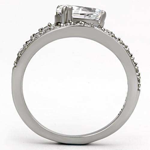 TK998 - High polished (no plating) Stainless Steel Ring with AAA Grade CZ in Clear - Alamode - Flyclothing LLC