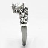 TK998 - High polished (no plating) Stainless Steel Ring with AAA Grade CZ  in Clear - Alamode