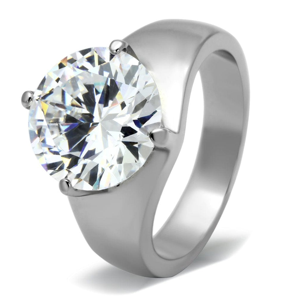 TK999 - High polished (no plating) Stainless Steel Ring with AAA Grade CZ  in Clear - Alamode