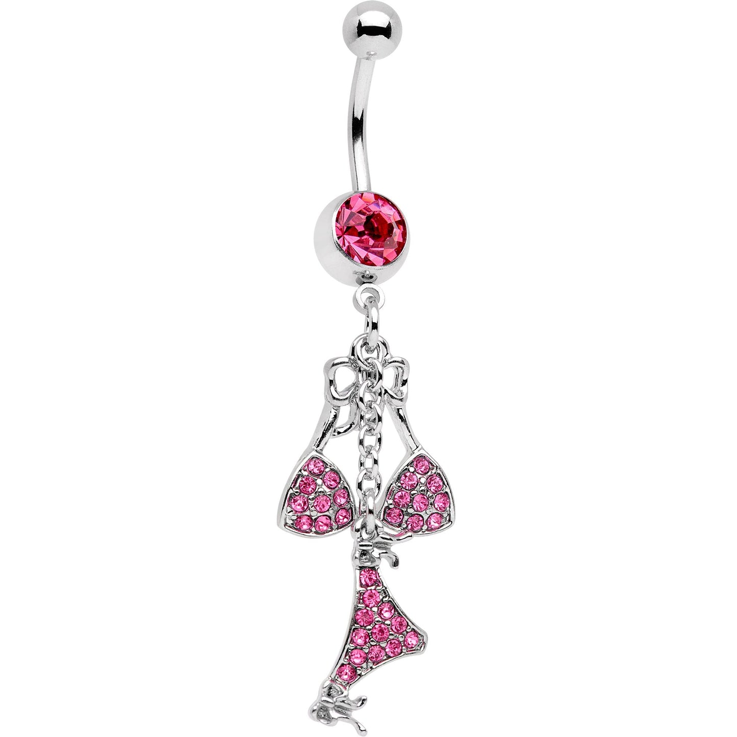 Pink Gem Unraveled Bow Dangle Belly Ring - BodyCandy - Flyclothing LLC