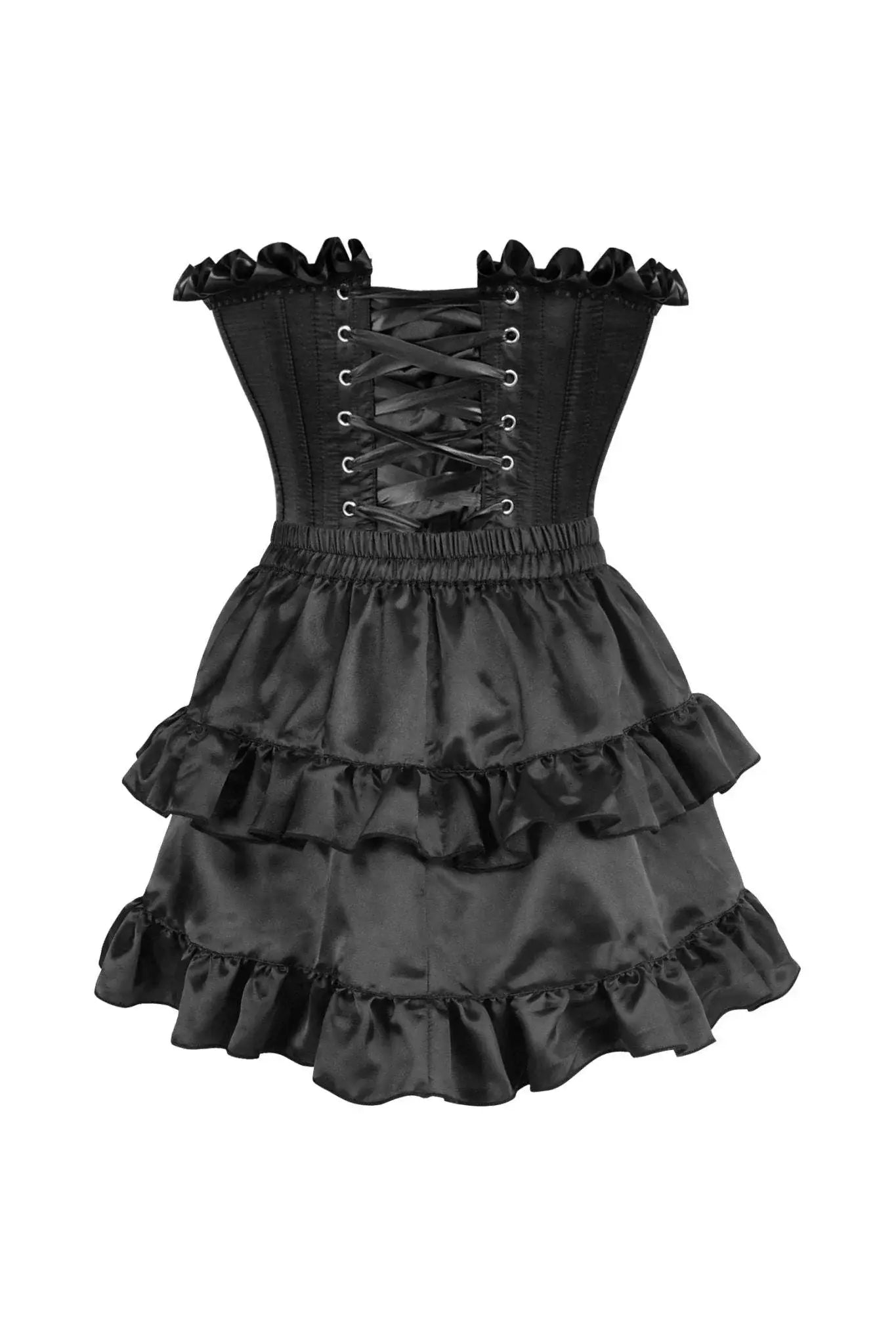 Daisy Corsets Top Drawer 2 PC Black Satin Steel Boned Burlesque Corset & Black Satin Skirt Set - Daisy Corsets - Flyclothing LLC