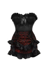 Daisy Corsets Top Drawer 2 PC Black Satin Steel Boned Burlesque Corset & Gold Brocade Skirt Set - Daisy Corsets - Flyclothing LLC