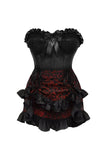 Daisy Corsets Top Drawer 2 PC Black Satin Steel Boned Burlesque Corset & Gold Brocade Skirt Set - Daisy Corsets