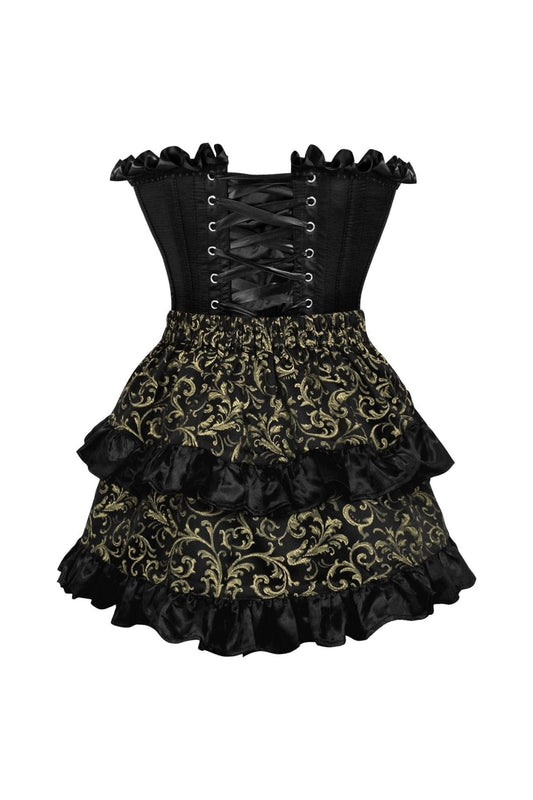 Daisy Corsets Top Drawer 2 PC Black Satin Steel Boned Burlesque Corset & Gold Brocade Skirt Set