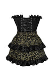 Daisy Corsets Top Drawer 2 PC Black Satin Steel Boned Burlesque Corset & Gold Brocade Skirt Set