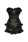 Daisy Corsets Top Drawer 2 PC Black Satin Steel Boned Burlesque Corset & Gold Brocade Skirt Set