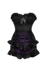 Daisy Corsets Top Drawer 2 PC Black Satin Steel Boned Burlesque Corset & Purple Brocade Skirt Set