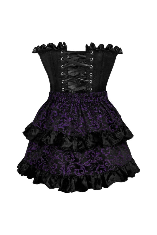 Daisy Corsets Top Drawer 2 PC Black Satin Steel Boned Burlesque Corset & Purple Brocade Skirt Set