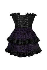 Daisy Corsets Top Drawer 2 PC Black Satin Steel Boned Burlesque Corset & Purple Brocade Skirt Set