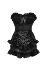 Daisy Corsets Top Drawer 2 PC Black Satin Steel Boned Burlesque Corset & Silver Brocade Skirt Set