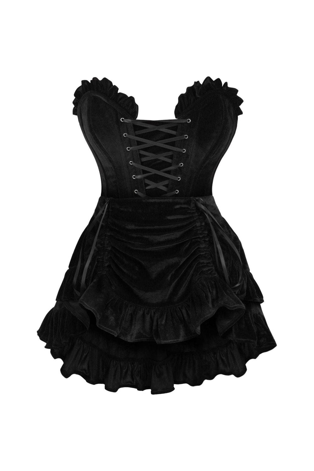 Daisy Corsets Top Drawer 2 PC Black Velvet Lace-Up Corset & Skirt Set