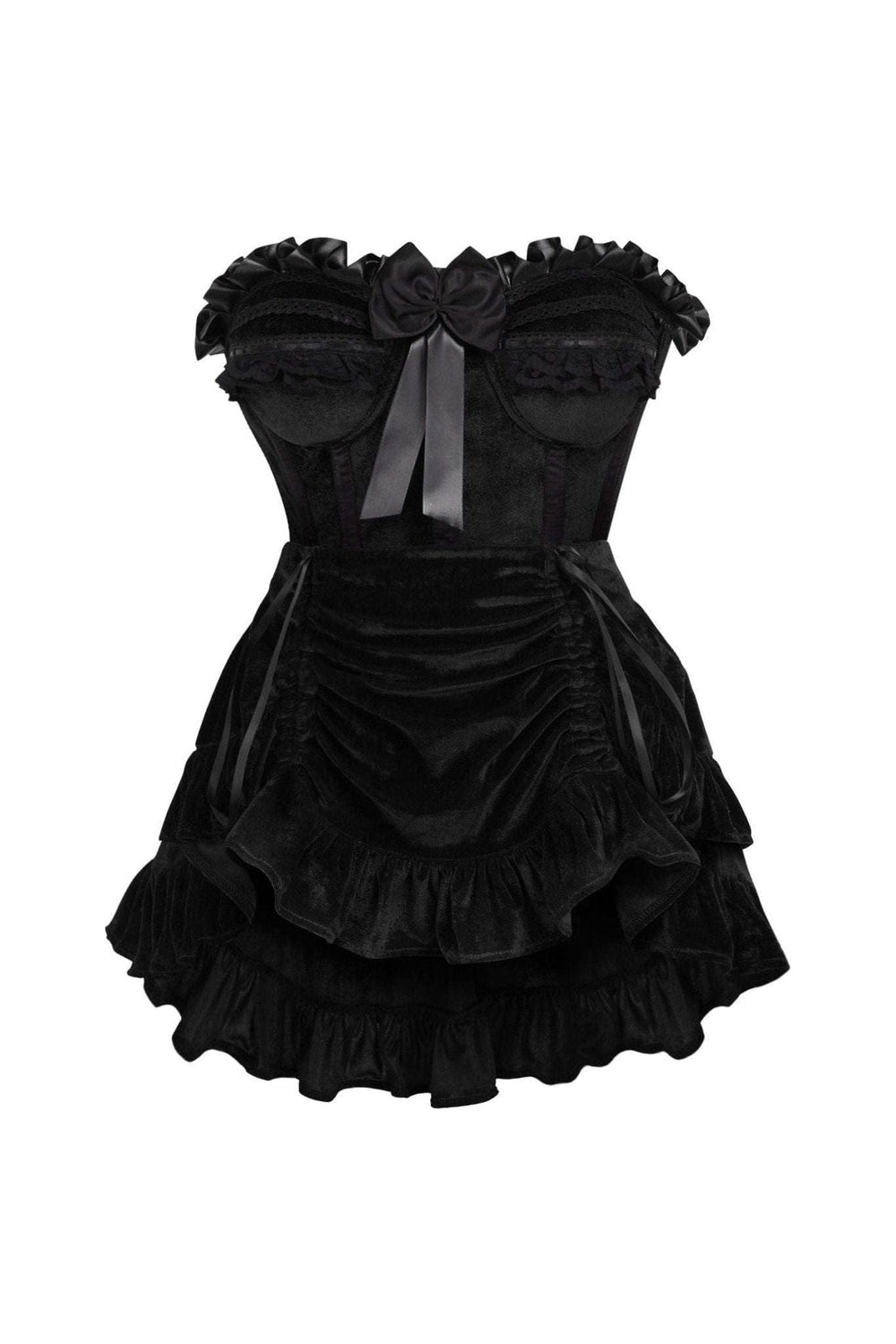 Daisy Corsets Top Drawer 2 PC Black Velvet Steel Boned Burlesque Corset & Skirt Set - Daisy Corsets