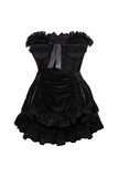 Daisy Corsets Top Drawer 2 PC Black Velvet Steel Boned Burlesque Corset & Skirt Set - Daisy Corsets