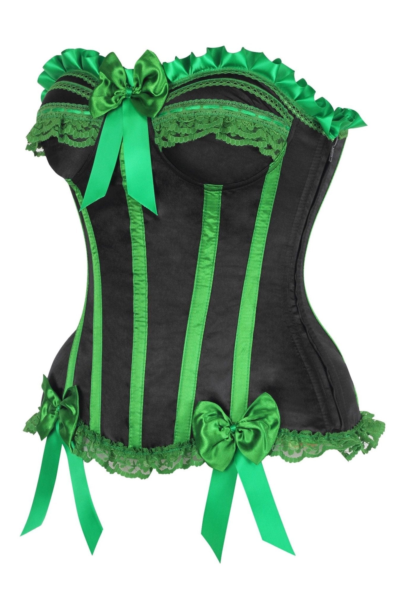 Daisy Corsets Top Drawer 2 PC Green/Black Striped Burlesque Steel Boned Corset & Bloomer Set - Daisy Corsets