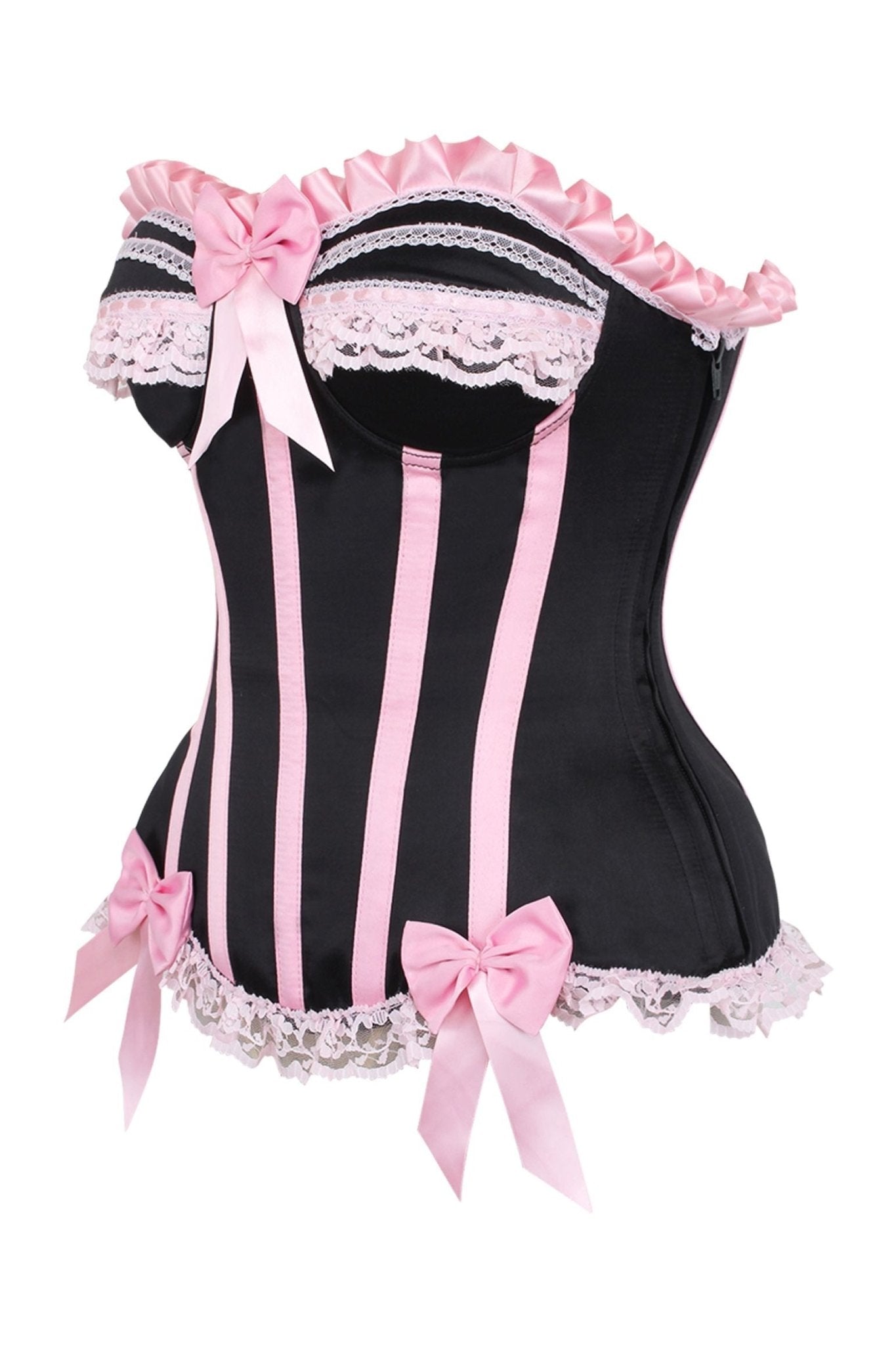 Daisy Corsets Top Drawer 2 PC Pink/Black Burlesque Steel Boned Corset & Bloomer Set - Daisy Corsets