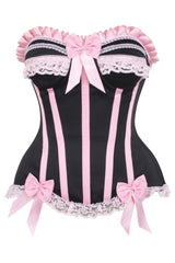 Daisy Corsets Top Drawer 2 PC Pink/Black Striped Burlesque Steel Boned Corset & Bloomer Set - Daisy Corsets