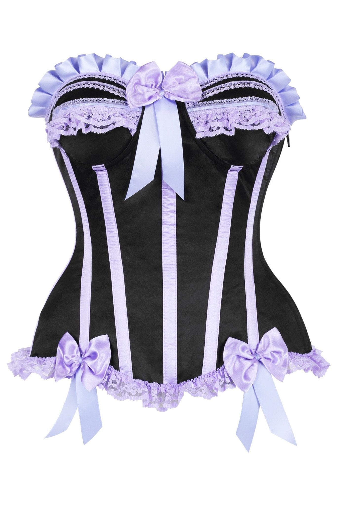 Daisy Corsets Top Drawer 2 PC Purple/Black Striped Burlesque Steel Boned Corset & Bloomer Set - Daisy Corsets