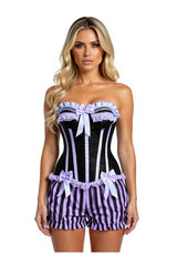 Daisy Corsets Top Drawer 2 PC Purple/Black Striped Burlesque Steel Boned Corset & Bloomer Set - Daisy Corsets