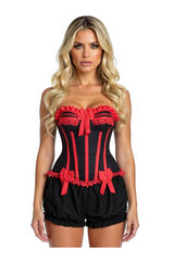 Daisy Corsets Top Drawer 2 PC Red/Black Burlesque Steel Boned Corset & Bloomer Set - Daisy Corsets