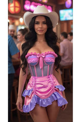 Daisy Corsets Top Drawer 2 PC Steel Boned Purple/Pink Mesh Underwire Bustier Corset & Skirt Set - Daisy Corsets