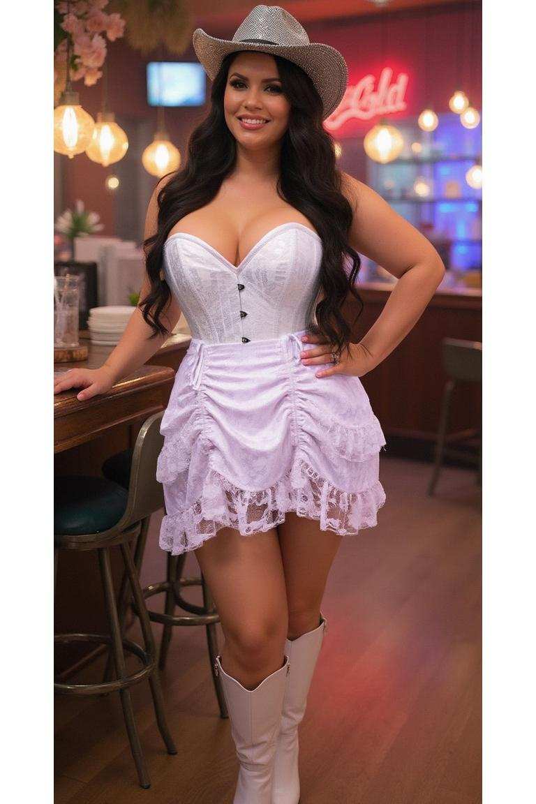 Daisy Corsets Top Drawer 2 PC White Lace Steel Boned Overbust Corset & Skirt Set - Daisy Corsets - Flyclothing LLC