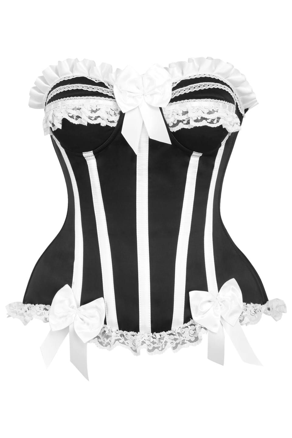 Daisy Corsets Top Drawer 2 PC White/Black Striped Burlesque Steel Boned Corset & Bloomer Set - Daisy Corsets