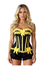 Daisy Corsets Top Drawer 2 PC Yellow/Black Burlesque Steel Boned Corset & Bloomer Set - Daisy Corsets