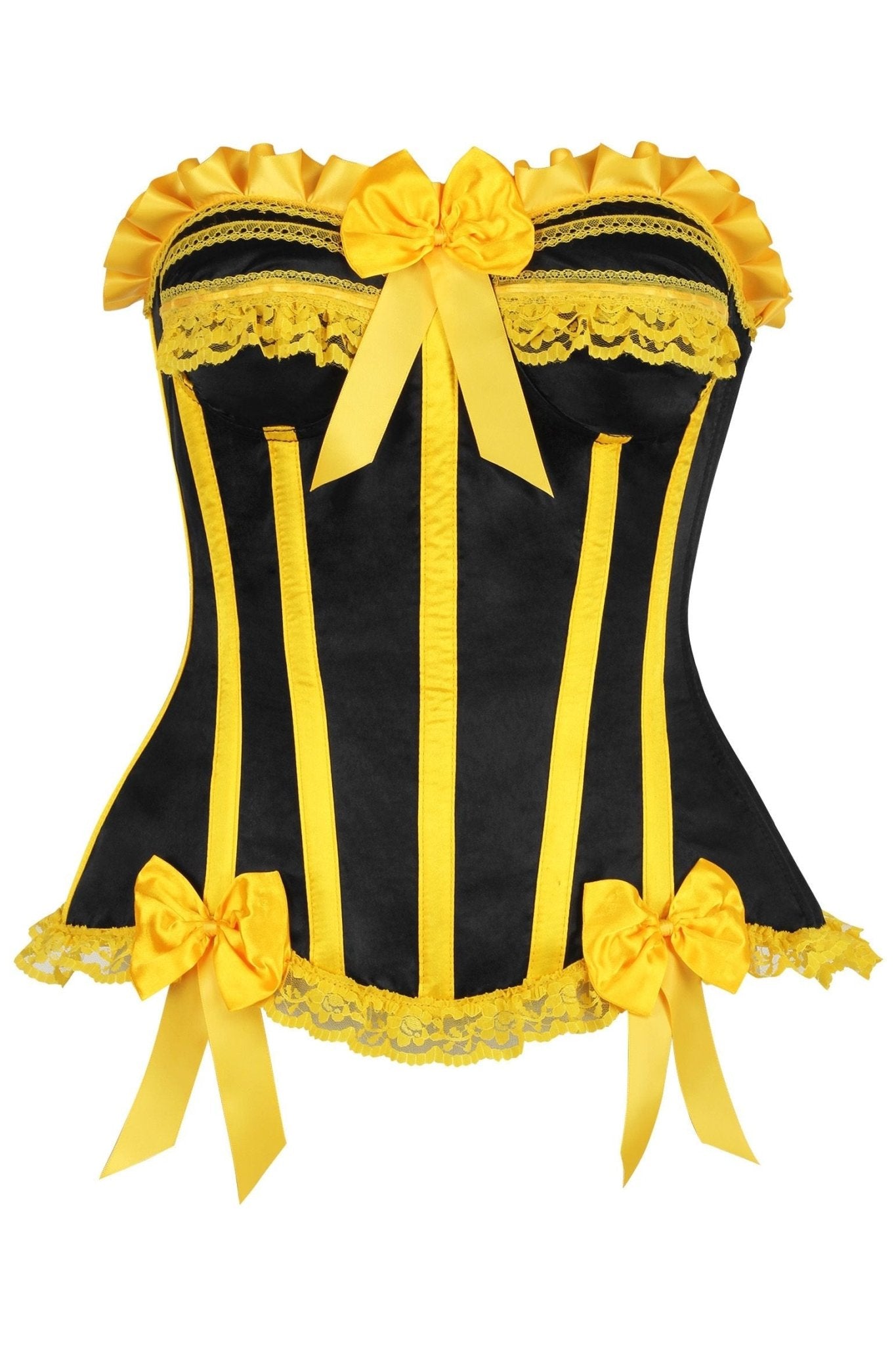 Daisy Corsets Top Drawer 2 PC Yellow/Black Burlesque Steel Boned Corset & Bloomer Set - Daisy Corsets
