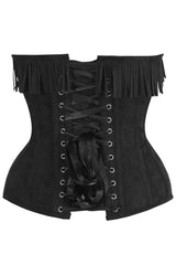 Daisy Corsets Top Drawer 4 PC Premium Black/Red Suede Fringe Cowgirl Corset Costume - Daisy Corsets
