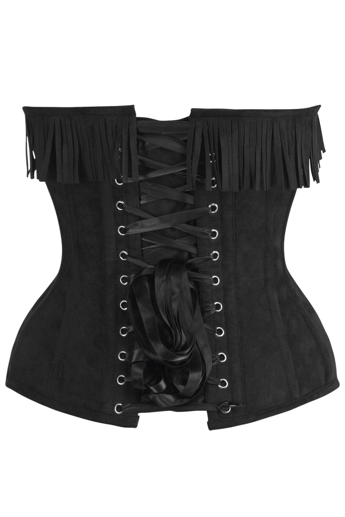 Daisy Corsets Top Drawer 4 PC Premium Black Suede Fringe Cowgirl Corset Costume - Daisy Corsets