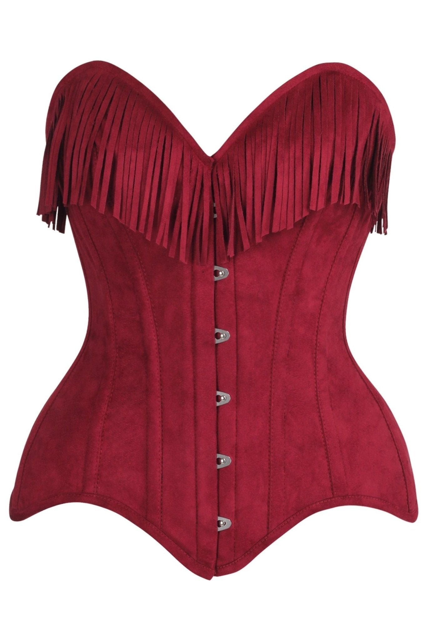Daisy Corsets Top Drawer 4 PC Premium Red Suede Fringe Cowgirl Corset Costume - Daisy Corsets