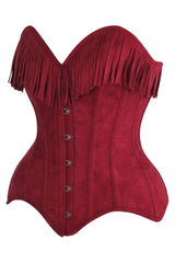Daisy Corsets Top Drawer 4 PC Premium Red Suede Fringe Cowgirl Corset Costume - Daisy Corsets