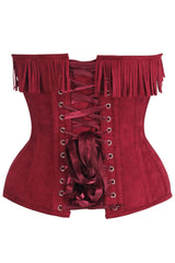 Daisy Corsets Top Drawer 4 PC Premium Red Suede Fringe Cowgirl Corset Costume - Daisy Corsets